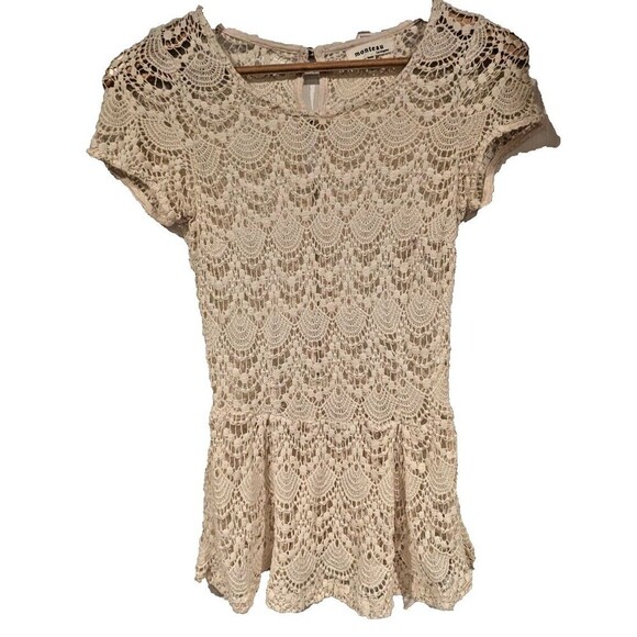 Ivory 3/4 Button back Short Sleeve Crochet Lace Top Sz‎ S Bohemian Chic Festival - Picture 1 of 6
